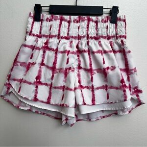Calia Women Pink Watercolor Plaid Woven High Rise Petal Hem Pull On Short small